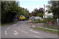 A Freightliner train on Dunbridge level crossing