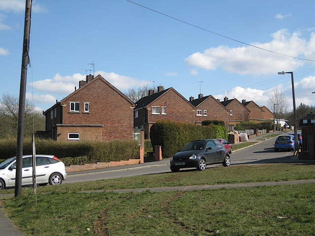 Gable ends of houses in Pine Tree Close, Batchley, Redditch
