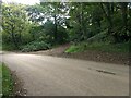 The farm lane and public footpath meet the minor road