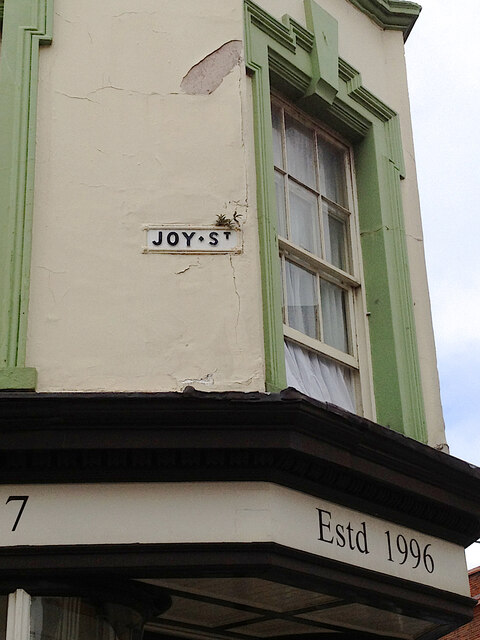 Joy Street nameplate, corner of Boutport Strreet, Barnstaple