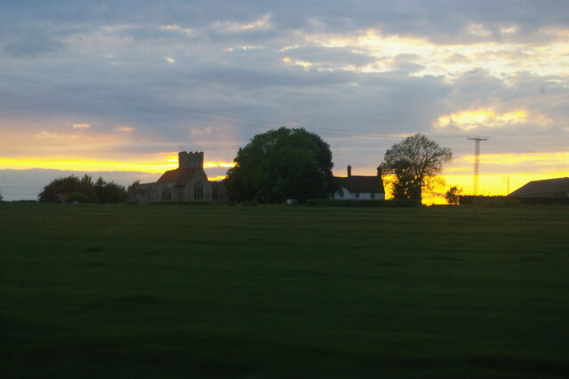 Graveney church from the railway, sunset