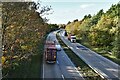 Borley Green: A14 westwards from the Wood Road bridge