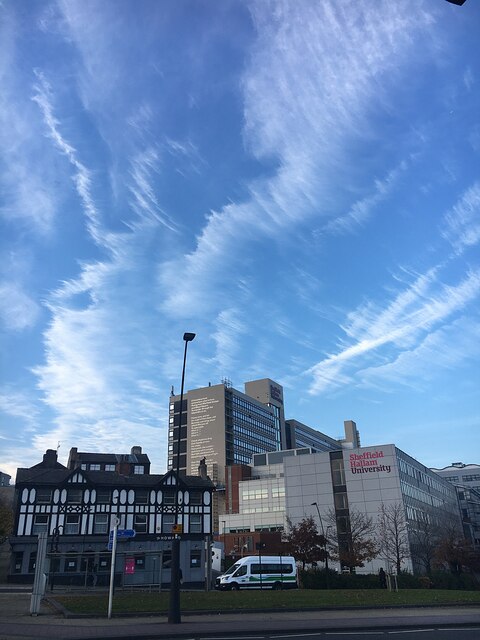 Cirrus clouds over Sheffield Hallam University