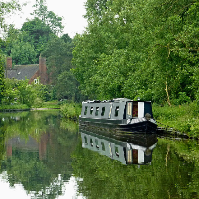 Moored narrowboat near Whittington in Staffordshire