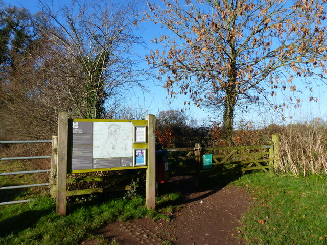 Information board and entrance to the Usk Valley Walk at Clytha Park