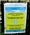 SS9379 : Yellow and blue notice on the approach to the village church, Coychurch by Jaggery