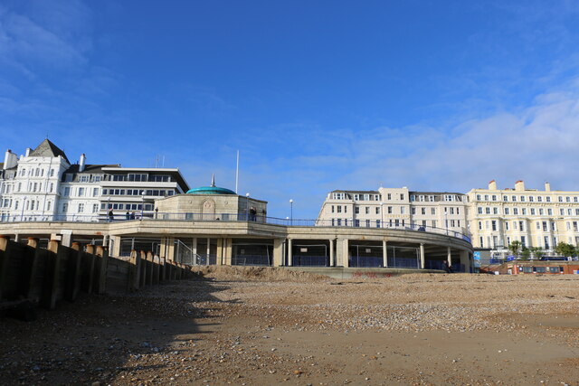 Midday Christmas 2020 view of Eastbourne Bandstand from the beach
