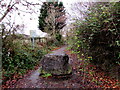 Boulder across a footpath near Coychurch Crematorium