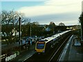 Train calling at Burley-in-Wharfedale station