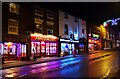 Businesses in Bridge Street at night (Christmas 2020), Stourport-on-Severn, Worcs