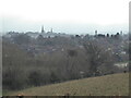 The spires and towers of Shrewsbury from Cross Hill