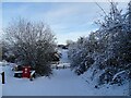 Snowy scene on the railway path