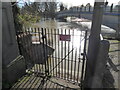 High flood waters of the Severn at Castlewalk Footbridge, Castlefields, Shrewsbury