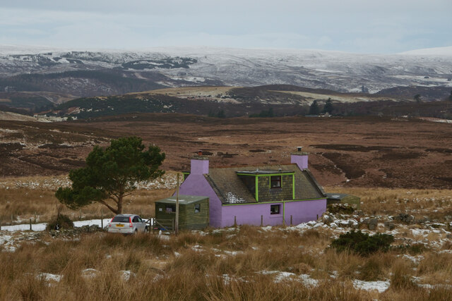 Lime Green and Purple House at Achork, Rogart, Sutherland