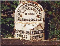 SK3396 : Old Milestone, on the A629, Hallwood Road, at junction of A61 by Christine Minto