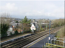ST5393 : View towards Tesco's from temporary footbridge, Chepstow railway station by Ruth Sharville