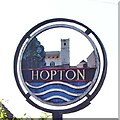 TL9978 : Hopton All Saints village sign (detail north face) by Adrian S Pye