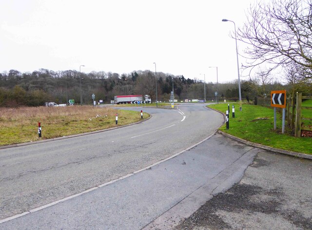 B4361 road approaching a roundabout on the A49, Marlbrook, near Leominster, Herefs