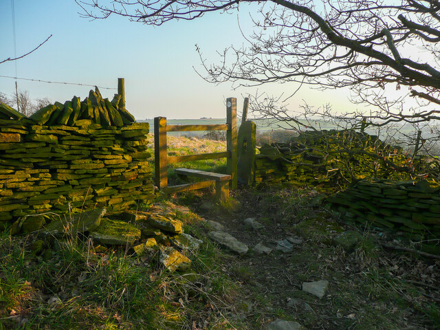 Stile on the footpath approaching Carr Mount from the west