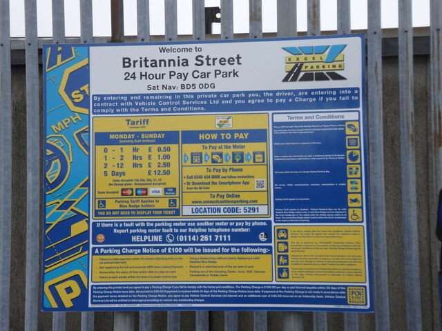 Sign in Britannia Street Car Park, Bradford