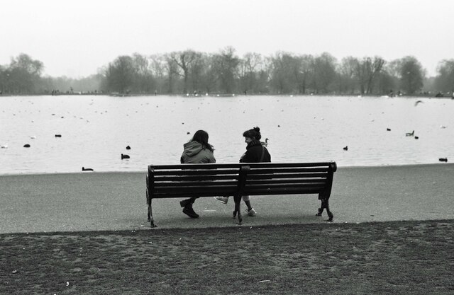Bench seat by Round Pond, Kensington Gardens, London