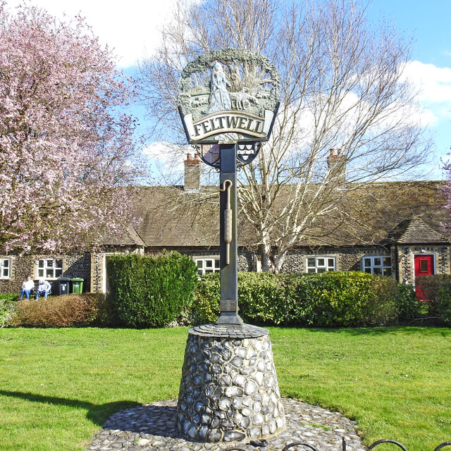 Feltwell village sign and almshouses