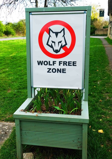 Wolf Free Zone sign, Weston-on-the-Green, Oxon