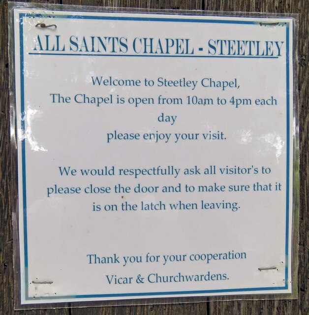All Saints Steetley notice on door