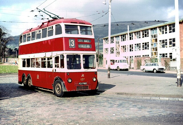 Belfast Trolleybus 127 at Glen Road terminus - 1968