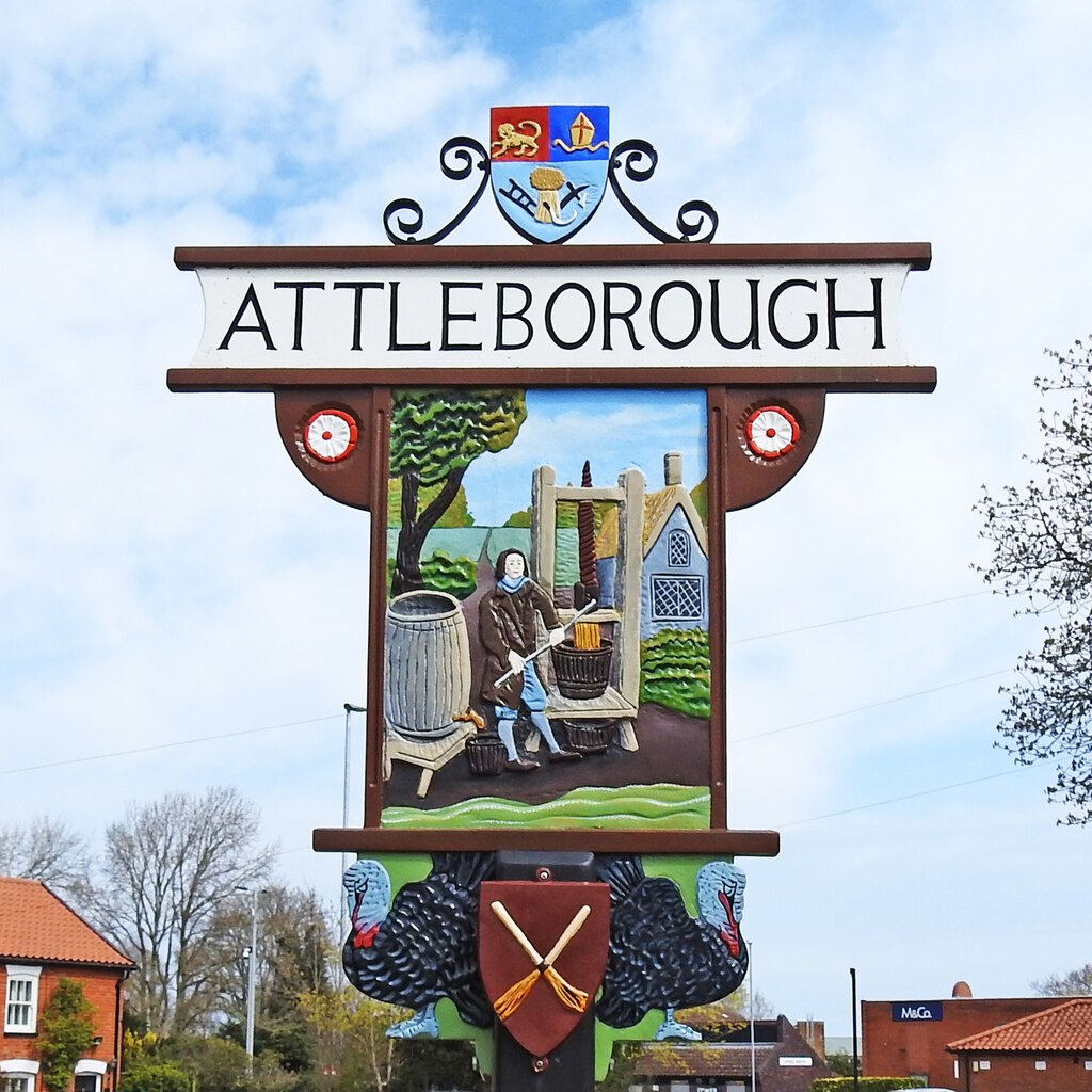 Attleborough town sign (south-west face) © Adrian S Pye cc-by-sa/2.0 ...