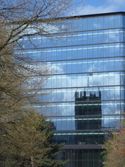 Manchester Cathedral reflected