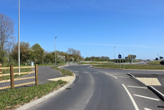 New roundabout on A1307 near Dry Drayton