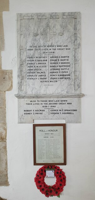 War memorial and Roll of Honour inside St Mary's church, Kersey