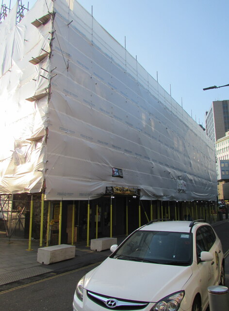 Extensive sheeting and scaffolding, Upper Dock Street, Newport