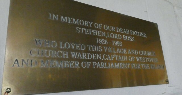 Memorial to a former MP in Calbourne Church