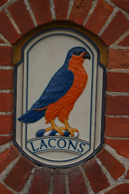 Logo of Lacon's brewery on the Triple Plea pub, north of Halesworth