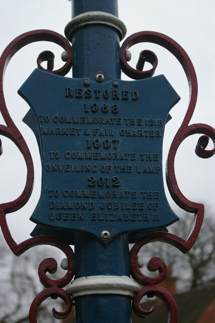 Explanatory plaque on commemorative signpost and lamp standard, Tuxford