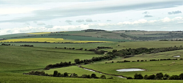 View north along the west side of the Cuckmere River valley