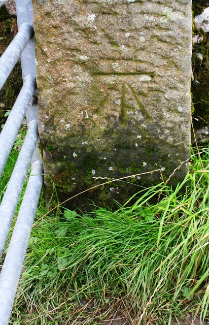 Benchmark on gatepost at gateway at north end of Smearbottoms Lane