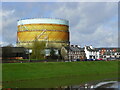 SX9291 : A now demolished gas holder seen from the bridge over the River Exe flood relief channel by Chris Allen