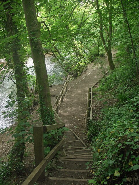 Steps down to the River Ogmore at Craig-y-Parcau, Bridgend