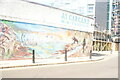 View of street art on the wall of Bethnal Green Motor Works from Three Colts Lane #2