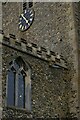 Galilee chapel gargoyle and tower clockface, Debenham church