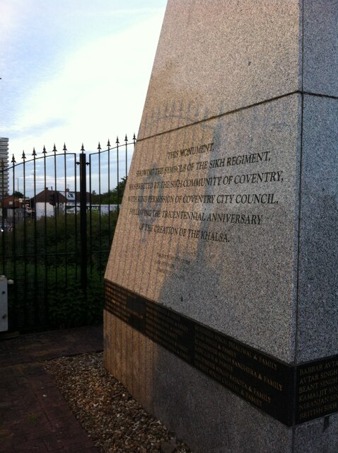 Inscription on Sikh monument at junction of Stoney Stanton Road, Bell Green Road and Jimmy Hill Way, Coventry