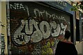 View of shutter art on the front of Eye Emporium on Bethnal Green Road