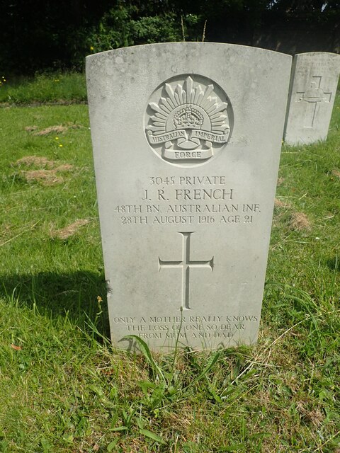 War grave to Private French in Woolwich Old Cemetery