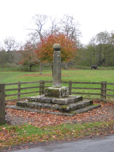 Old Central Cross near two churches in Bywell