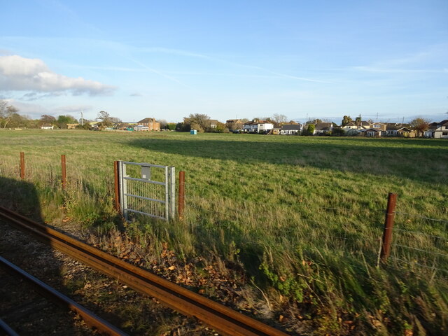 View from a Romney-Dungeness train - Fields near Hythe Road