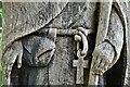 St. Dogmaels: Statue of St. Dogmael carved in wood (detail)