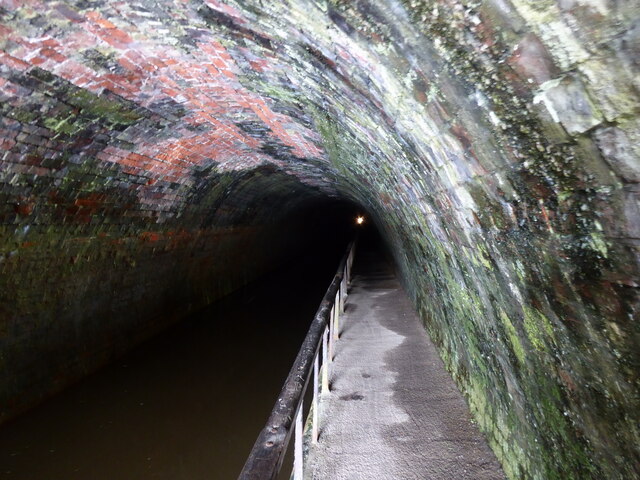 Inside Chirk Tunnel on the canal towpath, looking north